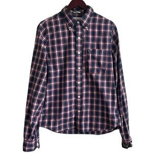Abercrombie & Fitch Mens Shirt L Blue Red Plaid Muscle‎ Style Button Down Preppy